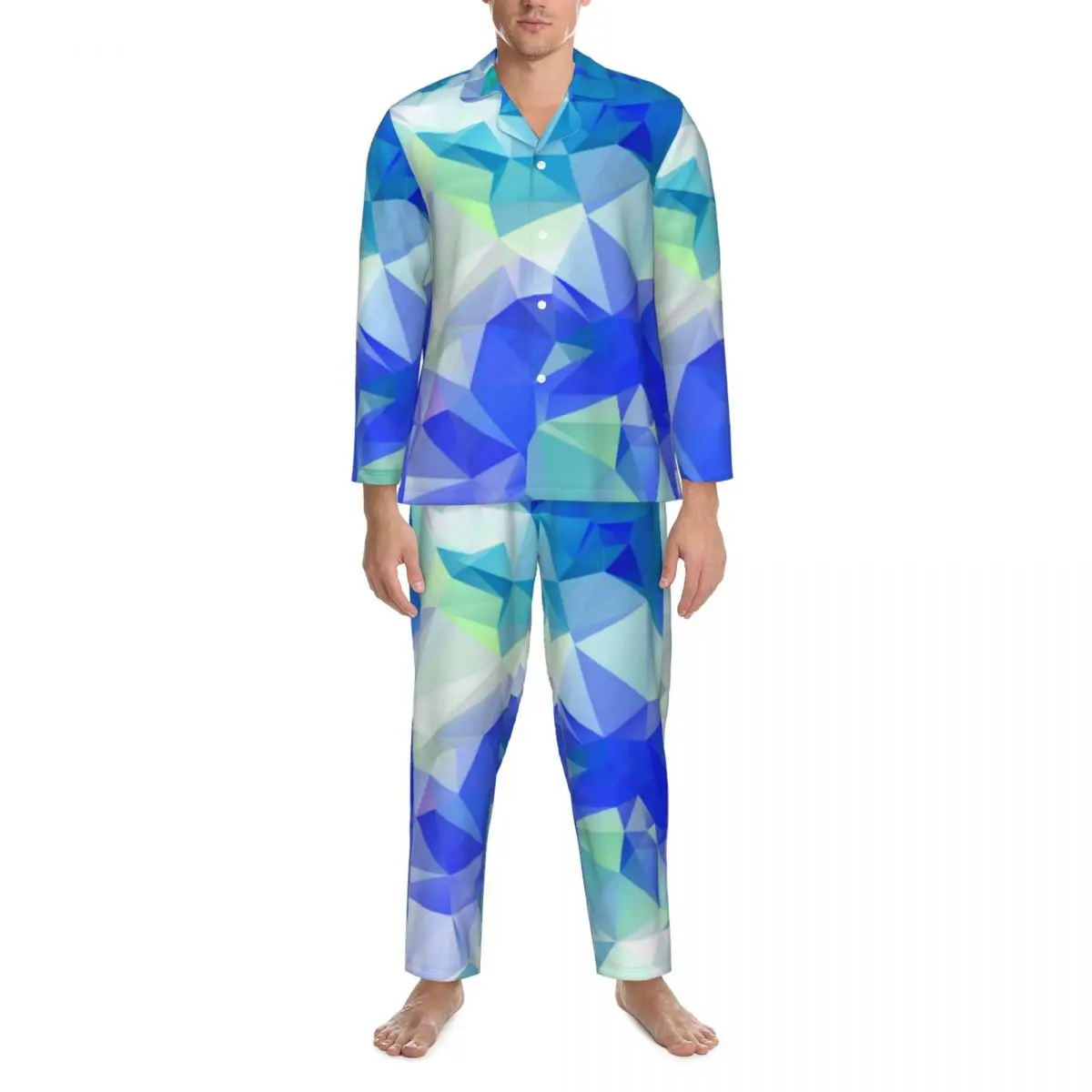 Abstract Geometry Pajama Sets Northern Lights Print Romantic Sleepwear Man Long Sleeve Retro Daily 2 Pieces Nightwear Plus Size