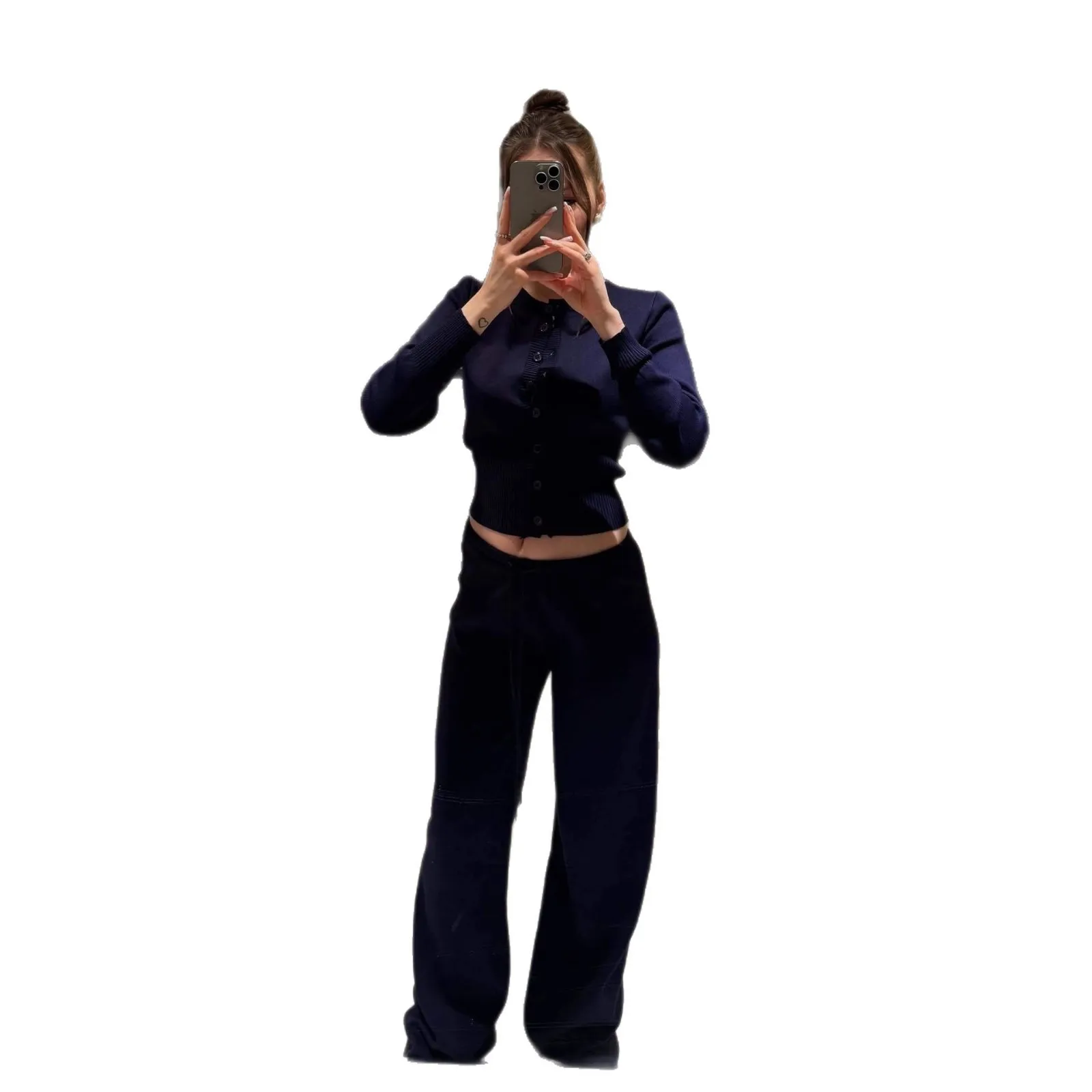Zekye Sweater Set Cross-border Amazon Europe America Knitwear Set Solid Color Cardigan Top Women's Round Neck Knitted Long Pants