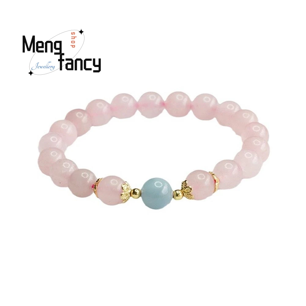 Natural Pink Crystal Aquamarine Single Loop Bracelet Simple Elegant High-grade Luxury Quality Jewelry Fashion Fine Holiday Gifts