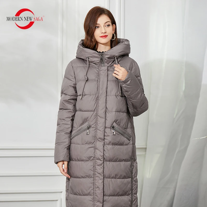 MODERN NEW SAGA Winter Women Coat Quilted Coat Thick Warm Padded Jacket Winter Long Jacket Hooded Parka Women Overcoat Outerwear