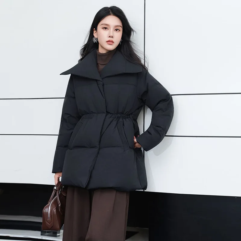 Korean style medium to long length Chinese style down jacket for women in winter 2025 fashion