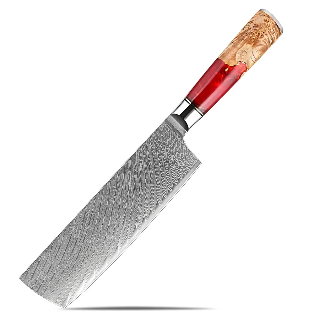 XITUO Damascus Nakiri Knife 7 Inch Sharp Edge Damascus Steel Chef Knife Ergonomic Hander 67-Layer Forged Blade Kitchen Knife