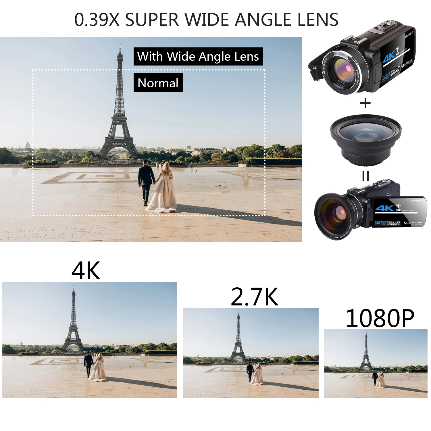 Universal 37mm 2 In 1 HD 0.39X 0.45X Super Wide Angle Macro Lens For Video Camera 2X Telephoto Zoom Camcorder Lens Teleconverter
