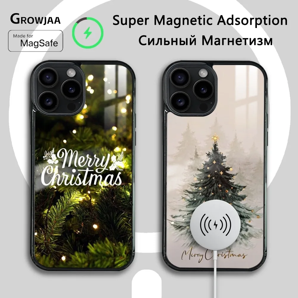 Merry Festival Christmas tree Phone Case For iPhone 16 15 14 13 12 11 Pro Max Plus Mini Magsafe Mirror Wireless Magnetic Cover