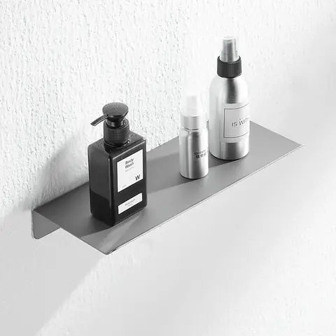 Grey Bathroom Storage Holder Aluminum Bathroom Corner Shelf Brushed Gold Bathroom Shelf Wall-mounted Bathroom Organizer Shelf