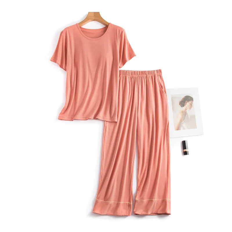 Women Short Sleeved Capris Suit Casual Summer Cotton Pajamas Female Nightwear Sleeping Pijamas Set Pyjama Pour Femme Home Wear