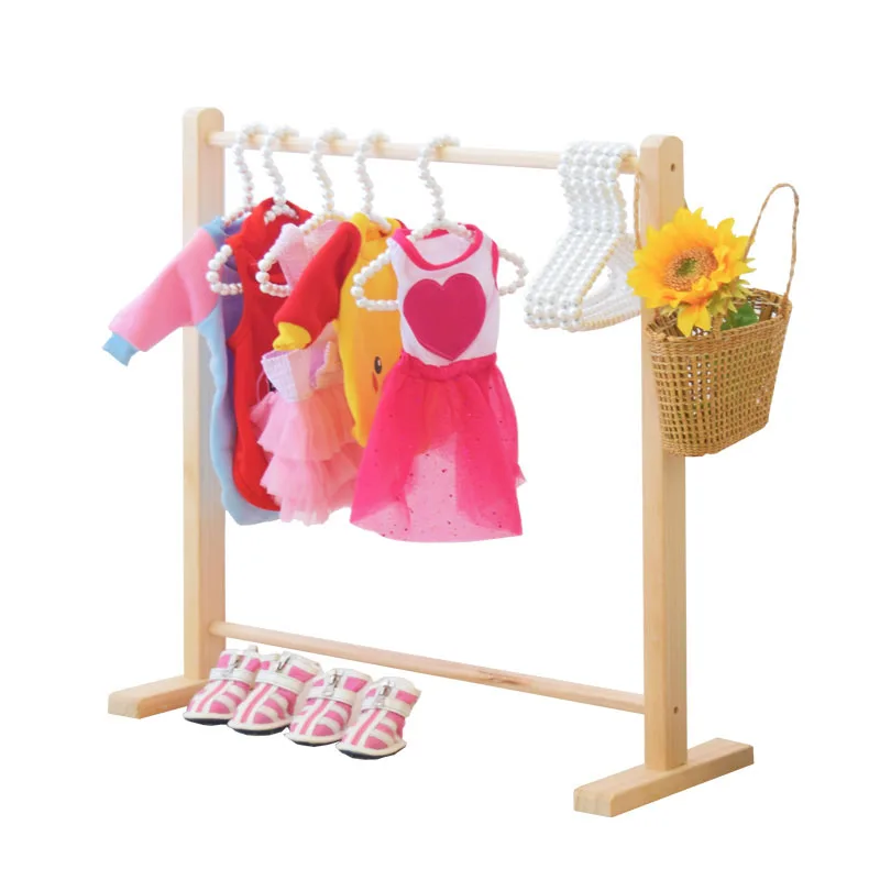 Solid Double Organizer Hanging Standing Wood Shelf Pet Clothes Rack for dog Cat Wardrobe Tool Camp Hanger Indoor Clothing Rack