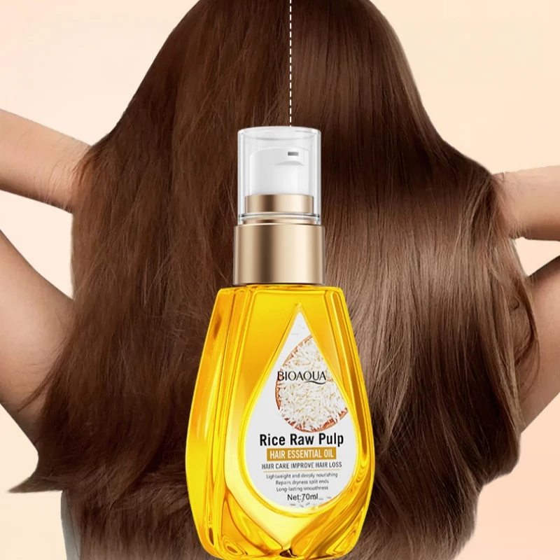 70ml Rice Raw Pulp Hair Essential Oil, Fresh Texture, Easy to Absorb, Non-Greasy, Deeply Nourishes Hair, Makes Hair Soft and Smooth, Easy to Comb. Not Afraid of Hair Becoming Frizzy or Tangled.