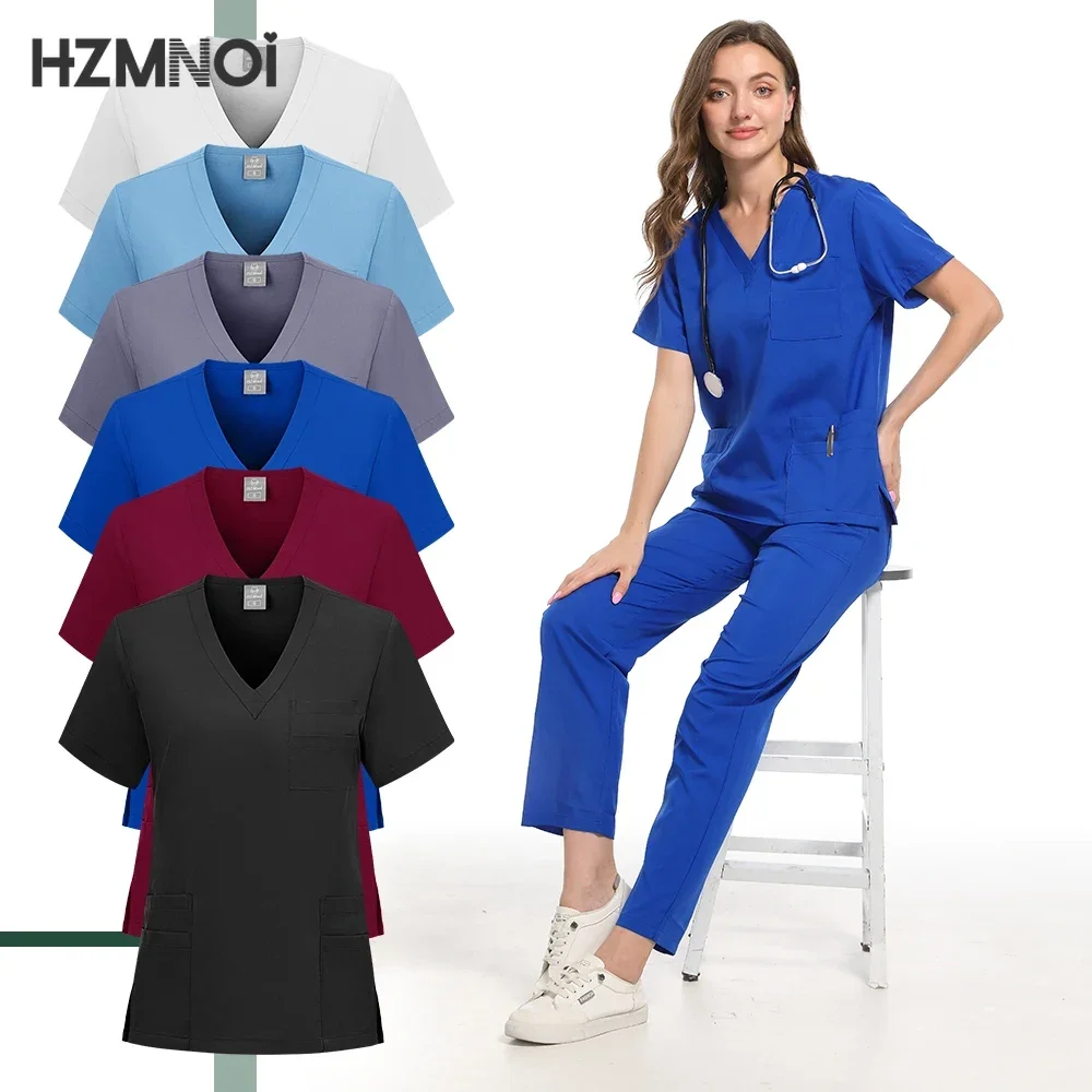 Infermiera ospedaliera Dottore Uniforme infermieristica Moda donna Scollo a V Estetista Pantaloni dritti Tuta Farmacia Abiti da lavoro Uniformi mediche