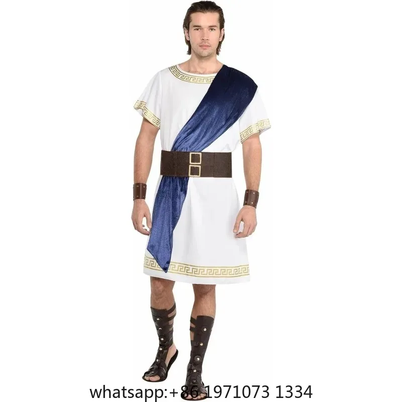 Men's Greek God Gladiator Role Play Costume One Shoulder Strap Skirt Mr Toga Halloween Carnival Theme Party Cosplay Suit