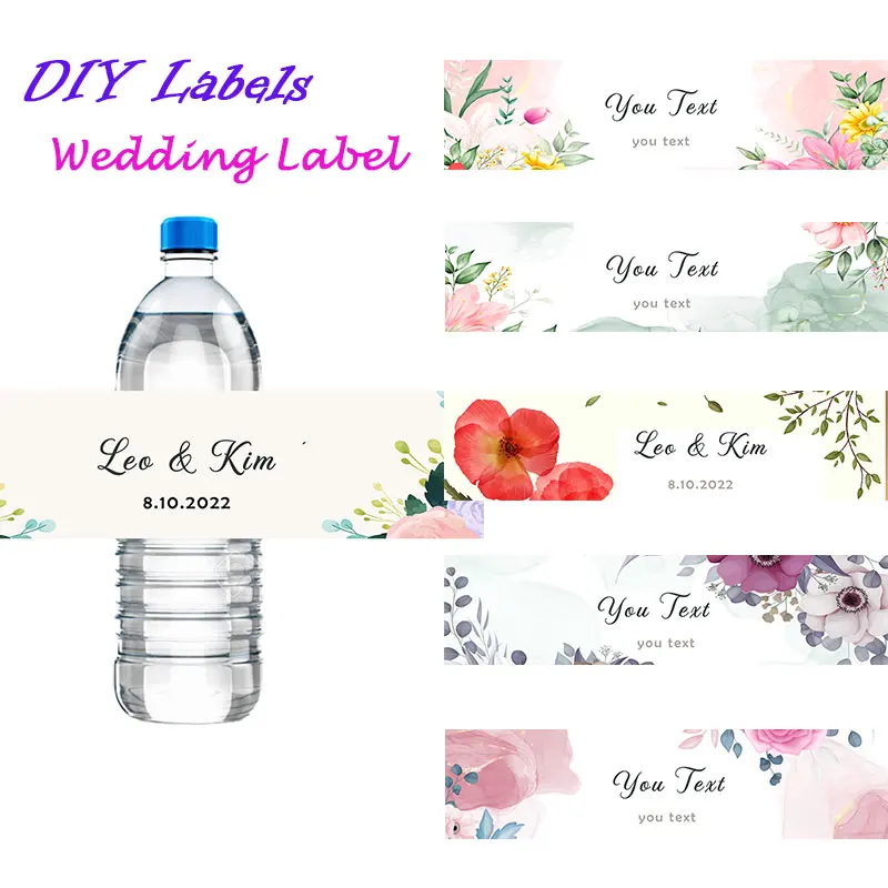 30pcs Custom Water Bottle Labels with Beautiful Watercolor Floral Design Stickers for Birthday Wedding Party Baby Shower Supply