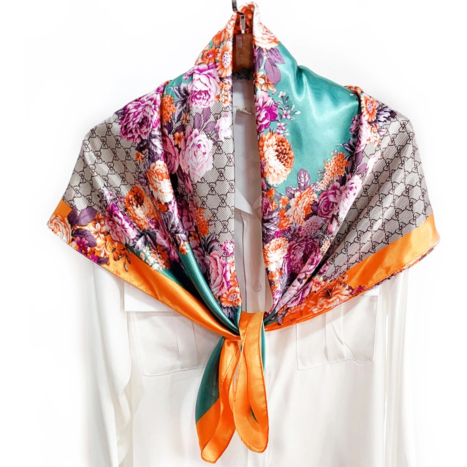 90*90cm Fashion Shawl Scarves Women Floral Print Satin Silk Hijab Female  Square Kerchief Head Ladies bandanna muffler foulard