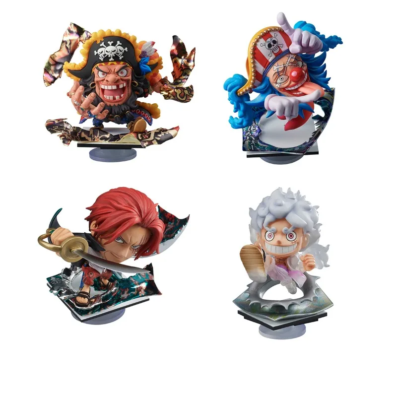 Bandai Original Shokugan ONE PIECE Teach Buggy Shanks Luffy Mainan Action Figure untuk Anak Laki-laki Perempuan Hadiah Model Koleksi Ornamen