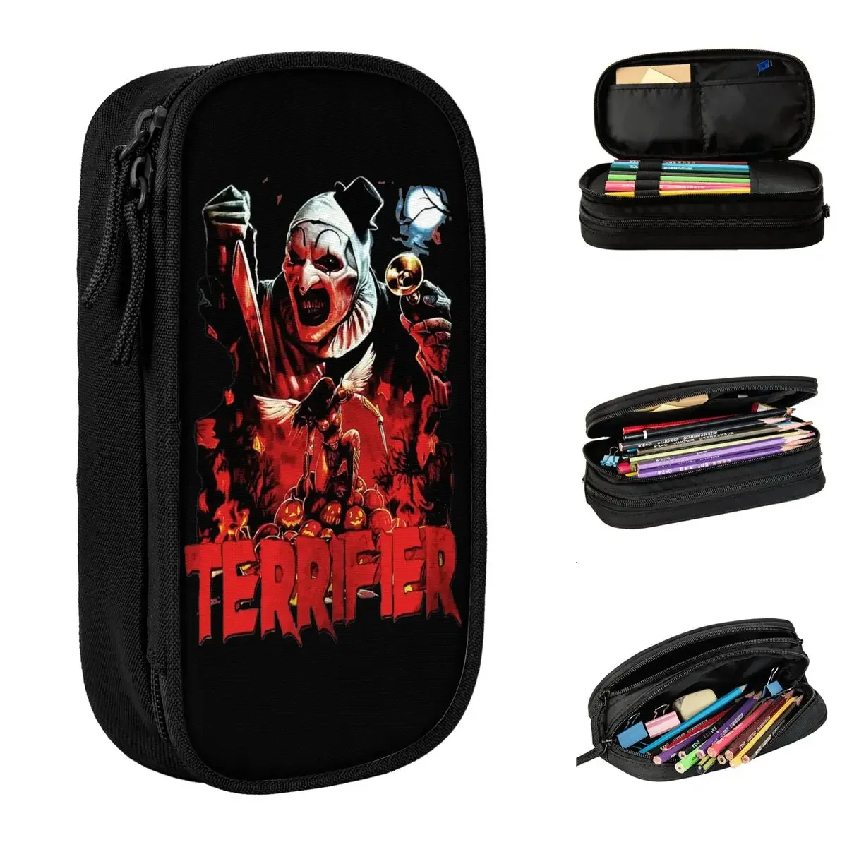 

Scary Clown Terrifier Pencil Case Lovely Horror Movie Pen Holder Bag Student Large Storage Students School Gifts Pencil Box