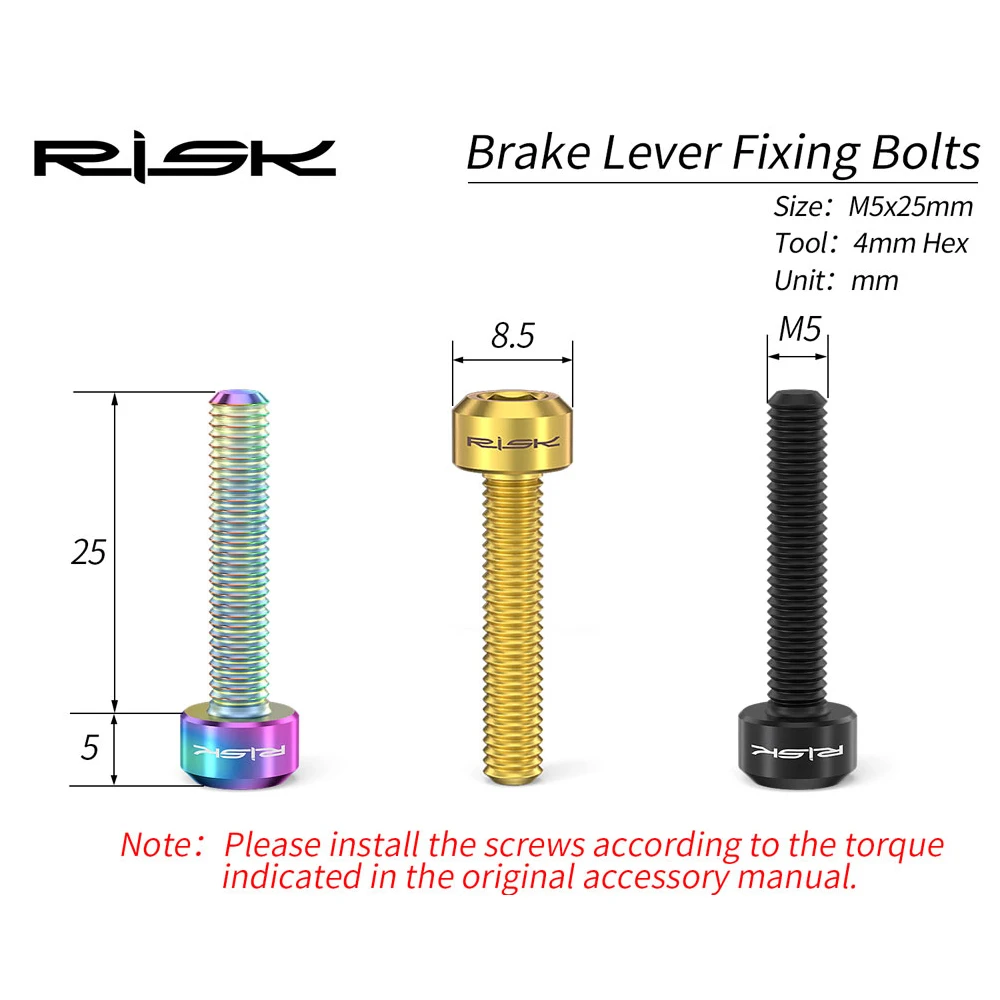 2pcs RISK Bike Brake Lever Bolt Screw M5x25mm Titanium Alloy  Guide R RS RSC Hydraulic Disc Brake