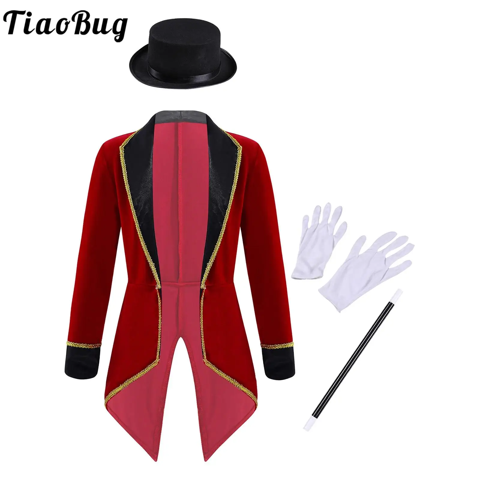 

Kids Halloween Magician Tailcoat Costume Long Sleeve Circus Ringmaster Tuxedo Jacket Coats Boy Girls Carnival Party Fancy Outfit