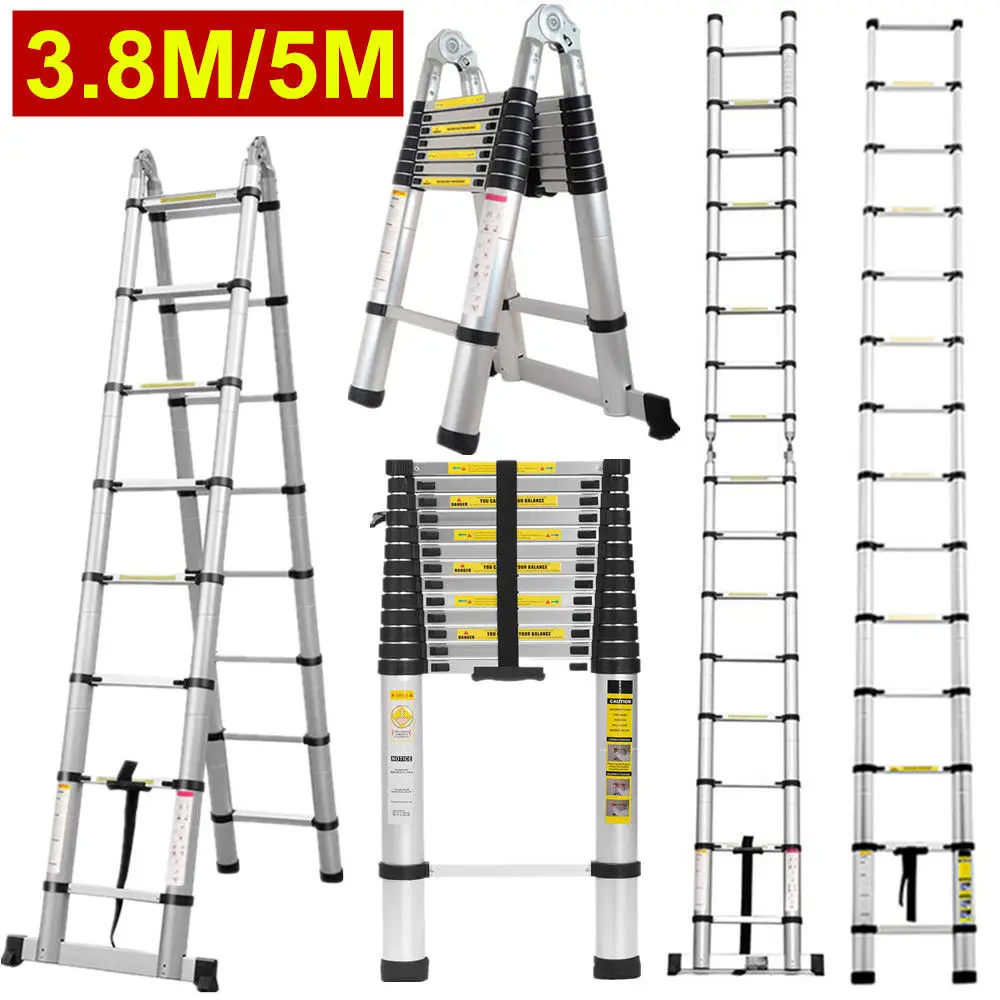 5m 2*8steps double sides telescopic ladder 5m aluminium folding ladder EN131