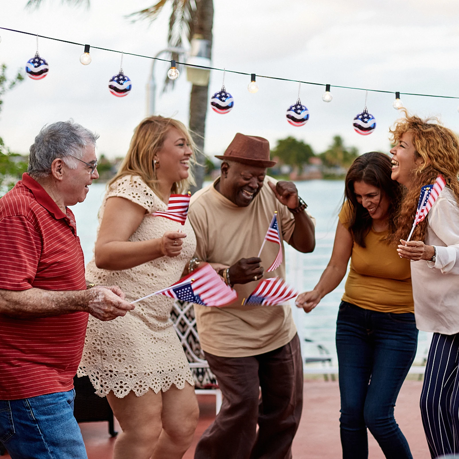 

12pcs 6cm American Flag Hanging Ornaments for Independence Day Christmas Tree Ball Decorative Pendant