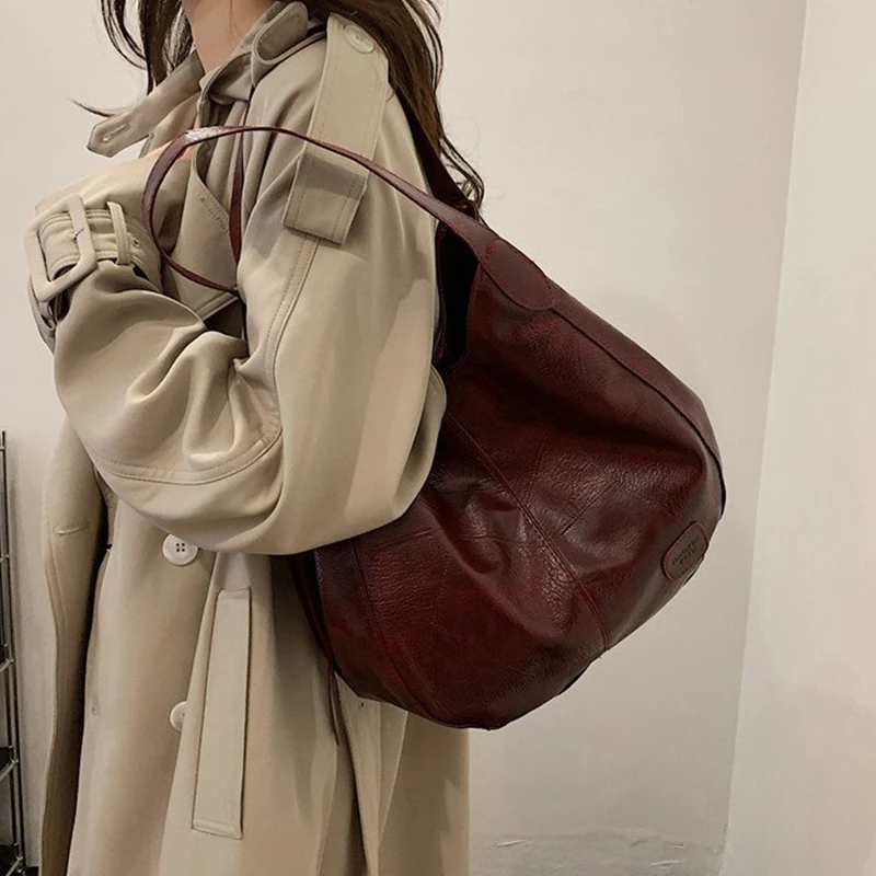 Vintage Women's Bag PU Leather Large Capacity Marble Grain Shoulder Bag Daily Commuter Handbag Shopping Totes