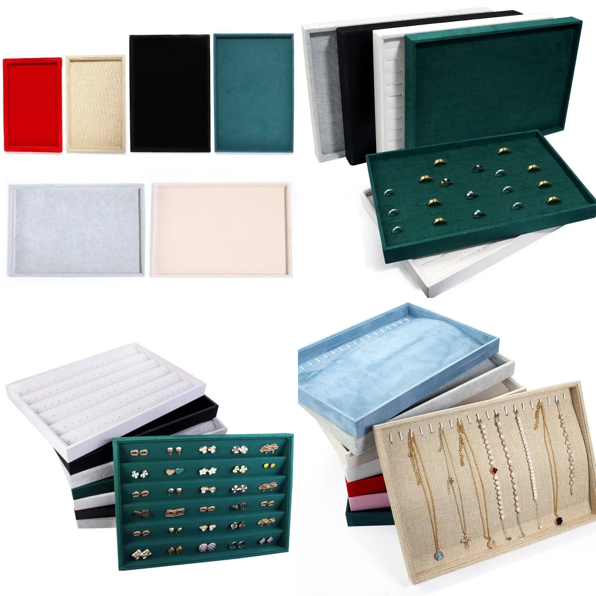 

Velvet Jewelry Display Tray Exquisite Jewellery Holder Portable Ring Earrings Necklace Organizer Storage Box Organizator Trays