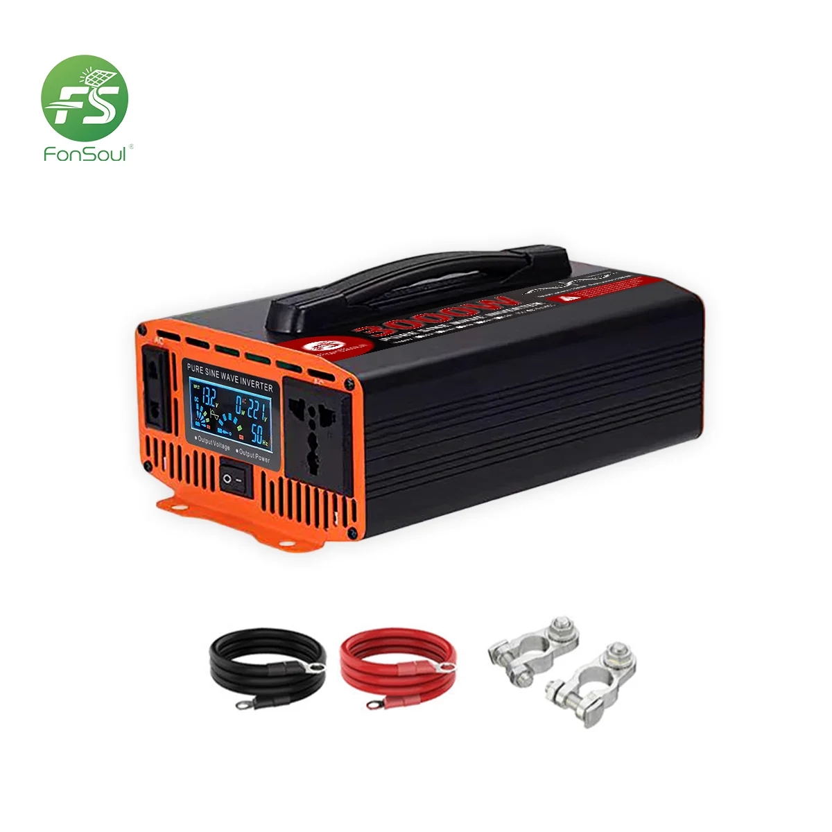 Fonsoul Pure Sine Wave Inverter 3000W 12V/24V/48V/60V/72V DC to 110V 220V AC Universal Europe Outlet for Solar/RV/Car/Home