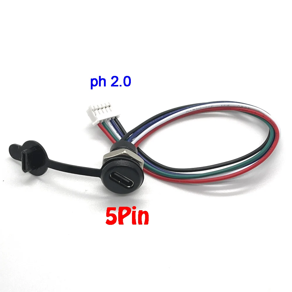 5A USB-C Connector Type-C Waterproof with PH 2.0 nut locking Panel mounting 2/6P Waterproof Fast Charging jack por