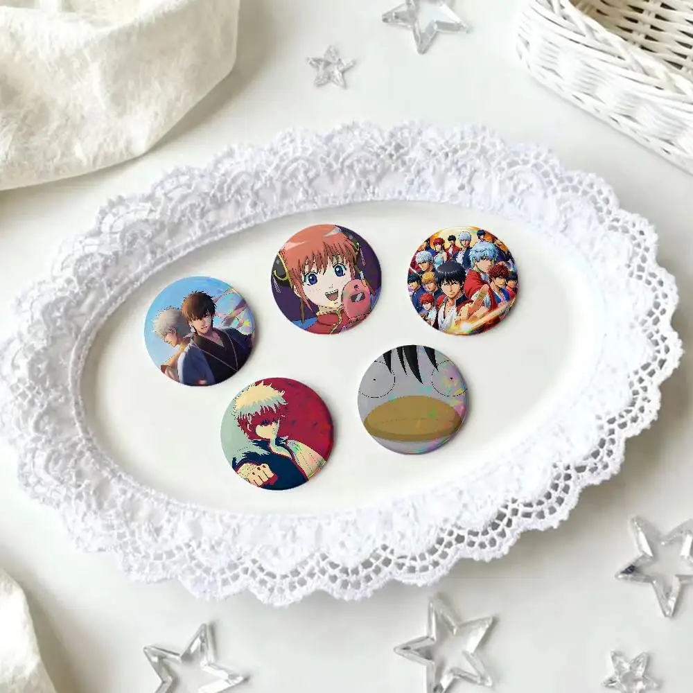 Anime G-Gintama For Badge Personalized Custom Laser Reflective Badge Hologram Metal Enamel Pin Brooch Souvenir Gift