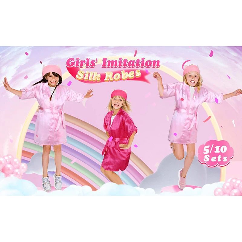 

1Set Kids Silk Satin Robe Spa Party Robes for Girl Kimono Bathrobe DIY Spa Birthday Squad Robes Slumber Robe Party Favors