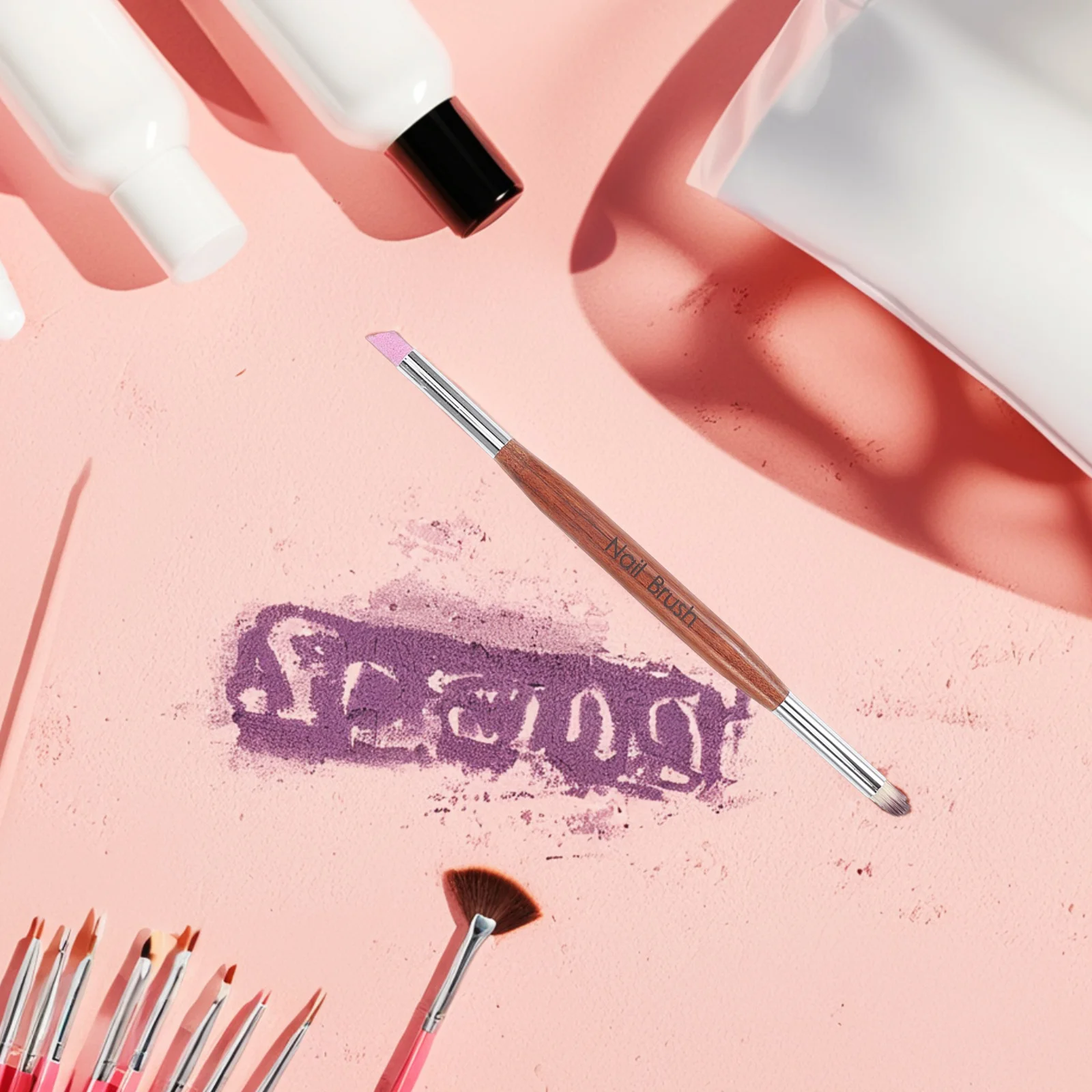 المزدوج نهاية عازلة فرشاة مقبض الخشب لإزالة الجلد الميت تلميع مانيكير أداة مسمار الفن هلام الاكريليك تنظيف صالون استخدام ملف الأظافر