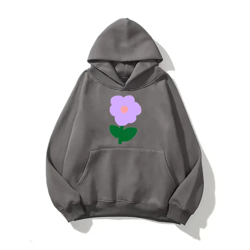 Purple Leaf Flower Women\'s Long Sleeved Hooded Sweatshirt With Simple Y2k Design Suitable For Dating Daily Versatile Classic