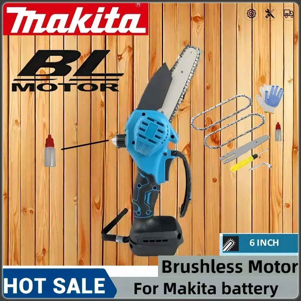 Makita New 6-inch oil pot brushless chain saw cordless mini handheld trimming saw woodworking chainsaw