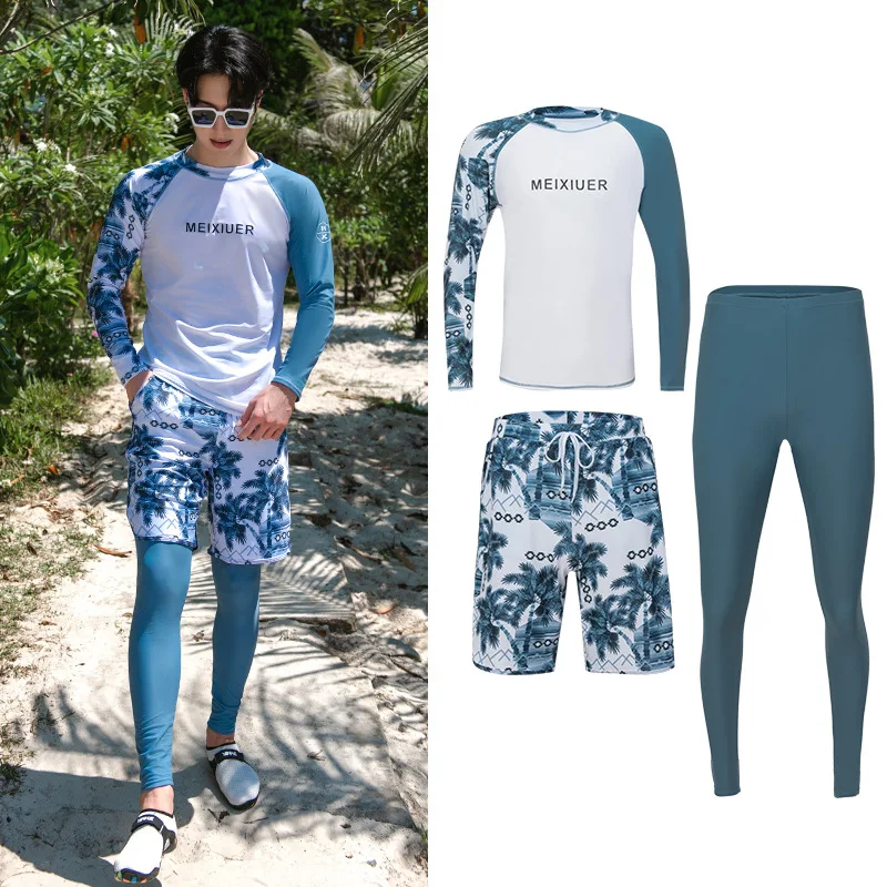 

Men's Long Sleeve Swimsuit Beachwear Rashguard UV Sun Protection Shirt+Trunks+Pants Athletic Workout Running Hiking Swimwear