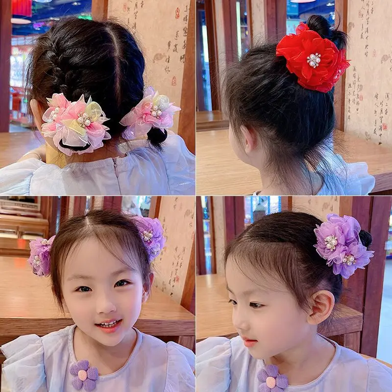 Haargummi für kleine Mädchen, farbige Blumen-Haarbänder, neue Kinder-Haargummis, niedliche Kopfbedeckung, elastische Haarbänder für Kinder – Detail 3