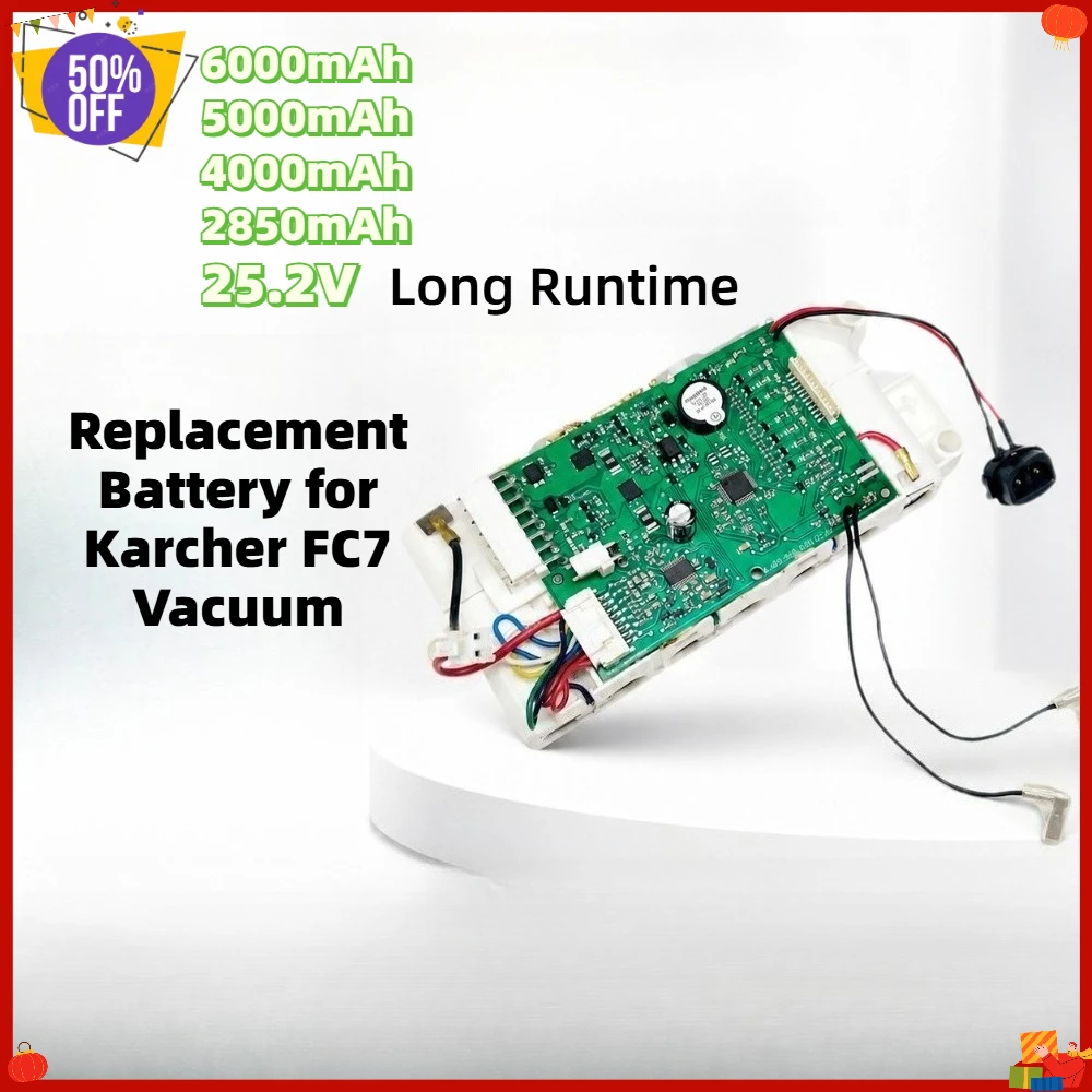 25.2V Li-ion Replacement Battery Compatible with Karcher FC7 Wet Dry Vacuum, 2850mAh 4000mAh 5000mAh 6000mAh