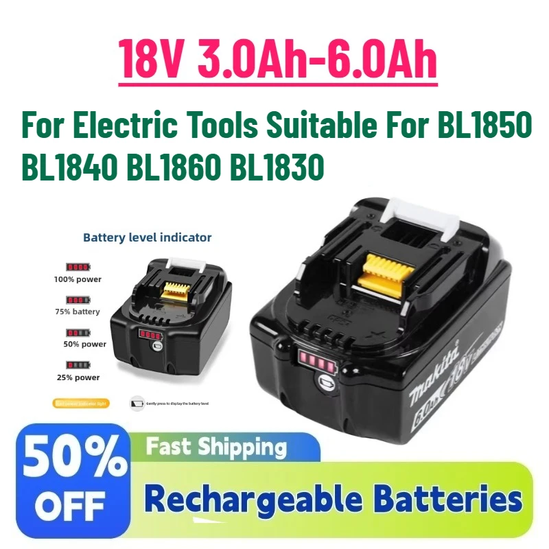 

Высококачественная новая литий-ионная аккумуляторная батарея 18В 3.0-6.0Ач с быстрой зарядкой для электроинструментов, совместимая с BL1850 BL1840 BL1860 BL1830