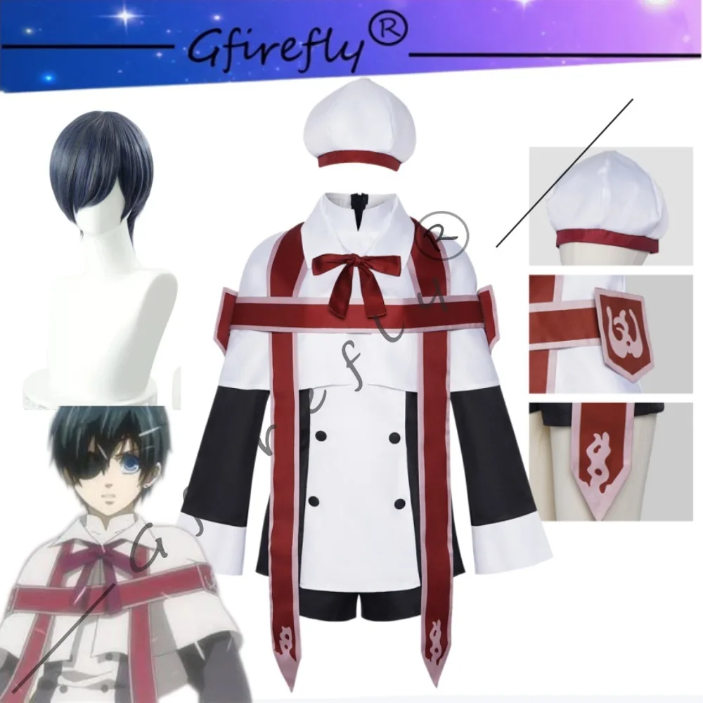 

Black Butler Ciel Phantomhive Church Choir Gown Cosplay Costume Wig Hat Bow Tie Accessories Full Set Men Halloween Stage Outfit