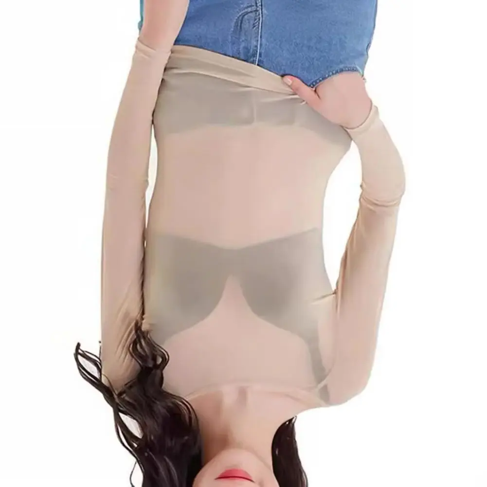 

2025 Защитный топ от солнца, женская сетчатая нижняя рубашка, стильные прозрачные сетчатые топы для женщин, облегающая рубашка с круглым вырезом и длинными рукавами Sun for S