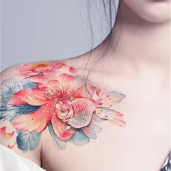 1 Sheet  Ink Goldfish Flower Sticker Waterproof Lasting Temporary Tattoo