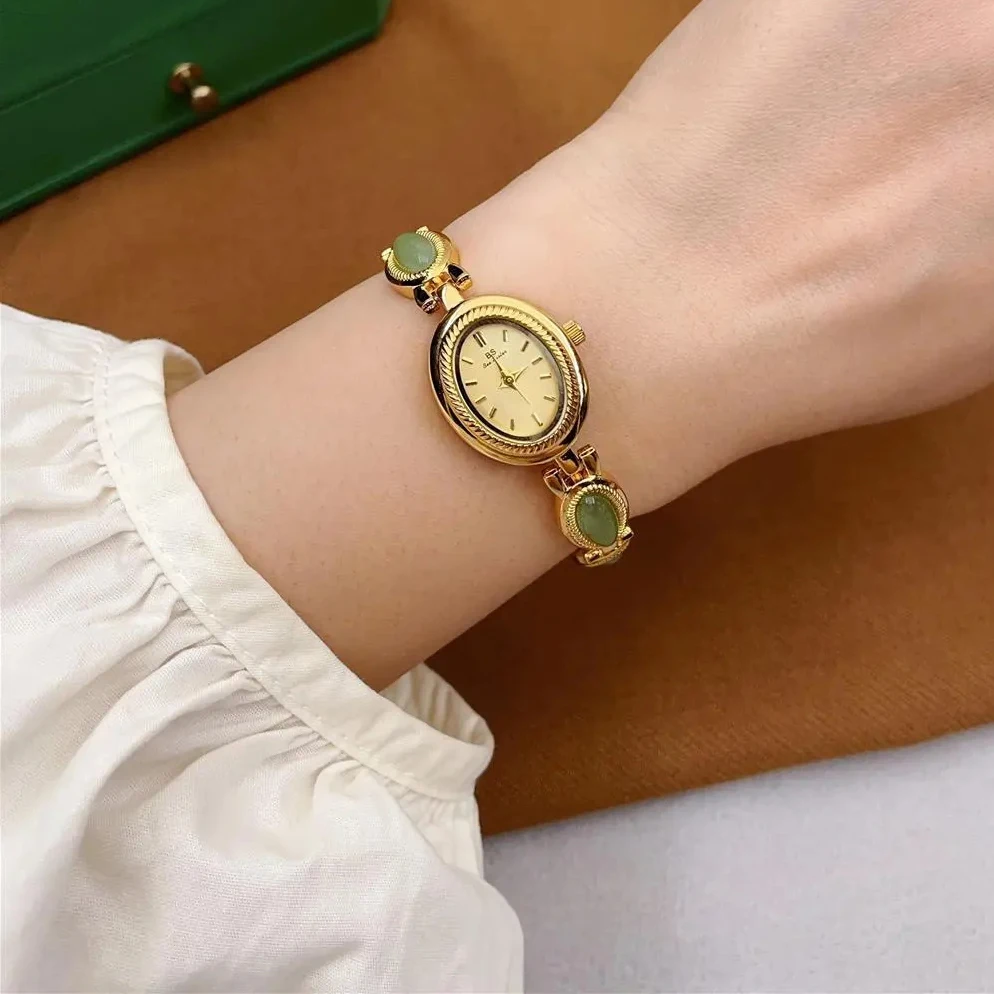

Женские часы, элегантный винтажный браслет из натурального камня Dongling, женские овальные кварцевые часы с маленьким циферблатом