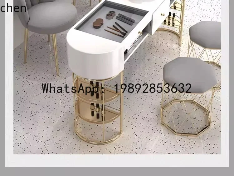 

O15- Style Nail Table Economical Glass Single Double Nail Desk gold Special Price Nail Salon Set