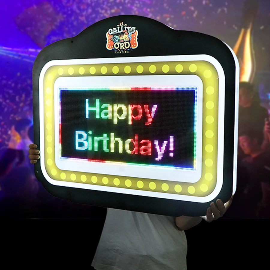 

APP Programmable Scrolling LED Display Rack Custom Message Board Signs Acrylic Service Club Sign Happy Birthday Bottle Presenter