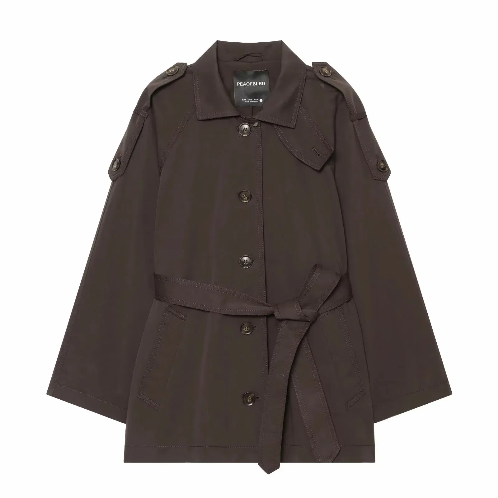Damen-Trenchcoat mit Schnürung, einfarbig, Stehkragen, einreihig, modisch, Frühling/Herbst 2026, elegant, lässig, Damenjacke – Detail 2