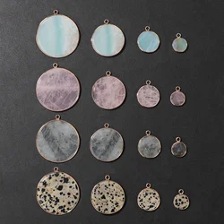 Natural Round Slice Stone Pendant Amazonite Agat Howlite Jaspers Quartz Charms For Jewelry Making Earrings Necklace Bracelet DIY