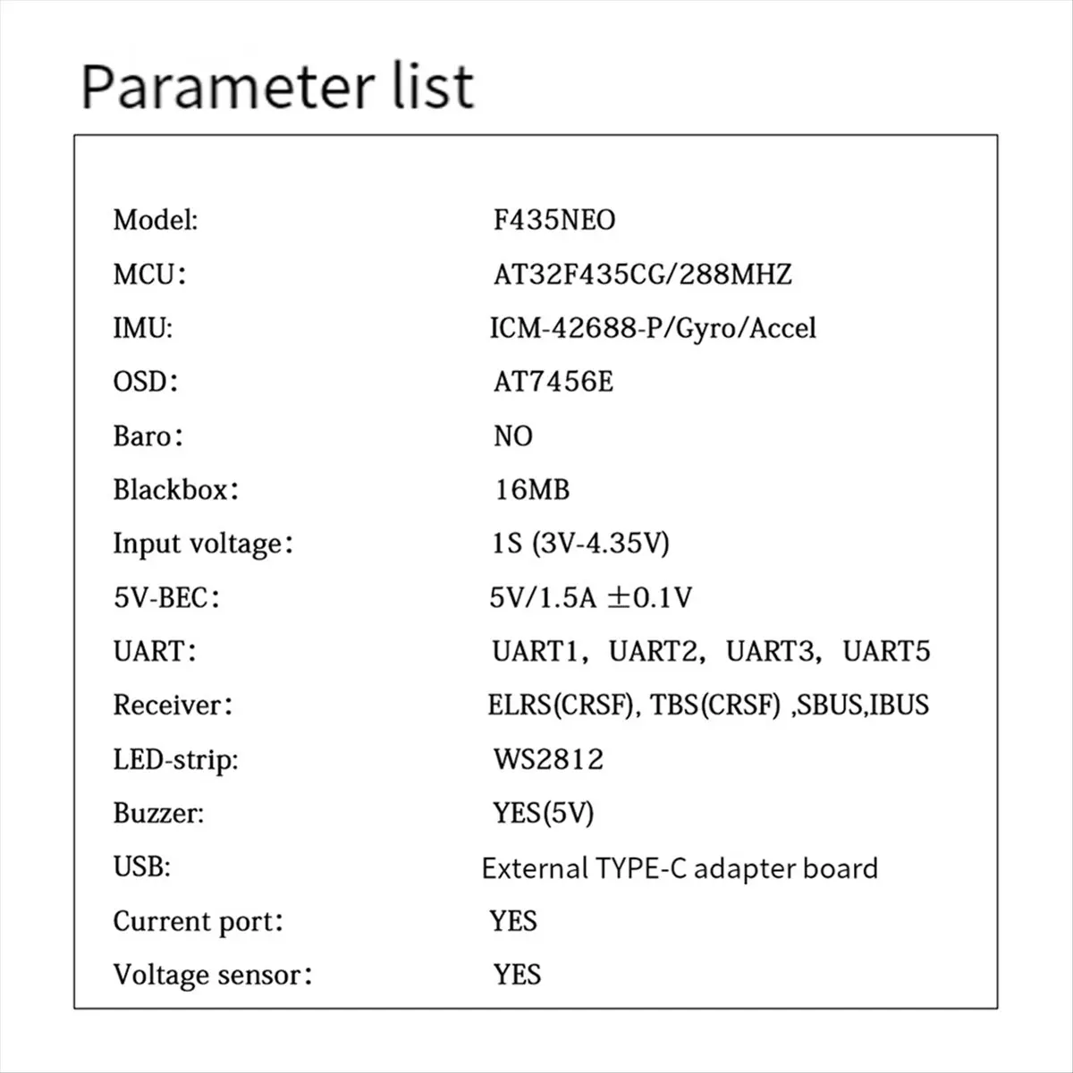 

F435 NEO 1S AIO Контроллер полета ICM42688P 16 МБ Коробка 5A 4-в-1 ESC Dshot300 TYPE-C для RC FPV Drones-ABWO