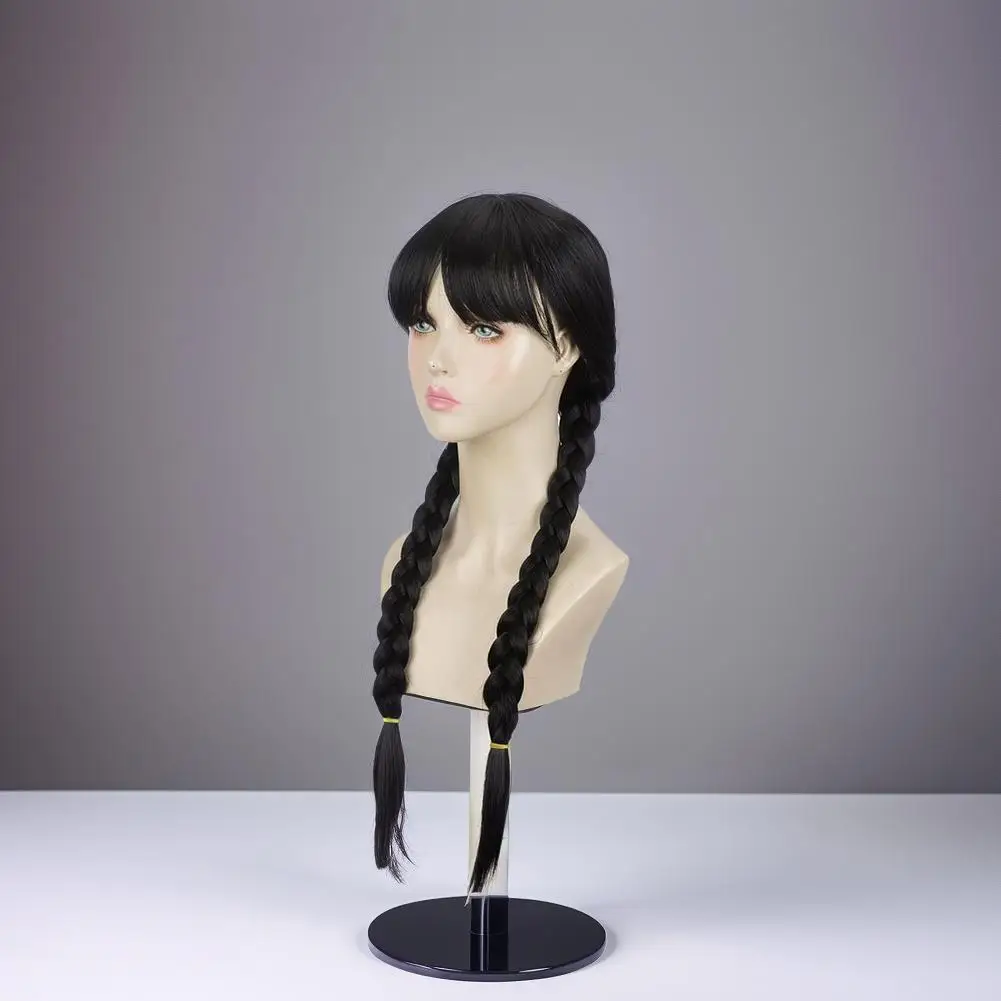Double Ponytail Braided Wig For Wednesday Wigs Halloween Gothic Costume Braids Anime Double Black synthetic Braided With Bangs image 6