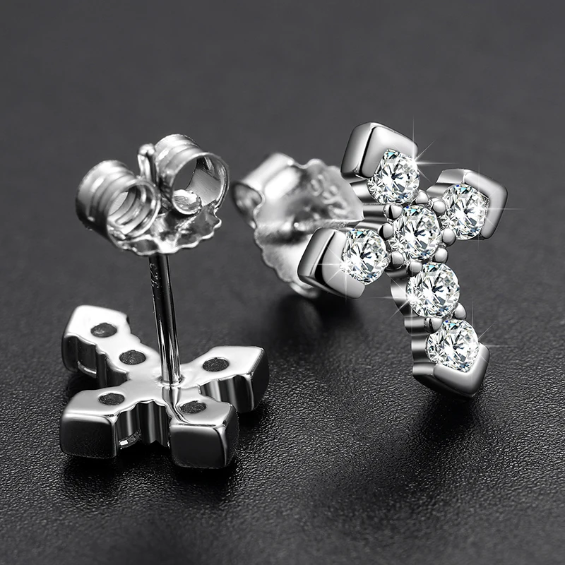 2024 New Unisex Full Iced Out Moissanite Religious Cross Earring Real Silver 925 Fine Women Jewelry Christmas Gifts