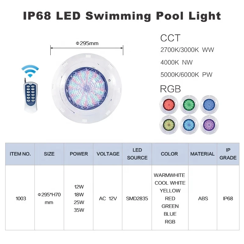 Imagem -03 - Rgb Novo 18 24 36 45 45w Led Subaquática Piscina Luzes Cor Mudando Ac12v Ip68 Lâmpada à Prova Dremote Água com Controle Remoto