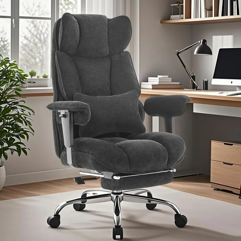 

Big and Tall Black Fabric Office Chair, Soft-Cushioned Desk Chair with Foot Rest, Home Office Computer Chair