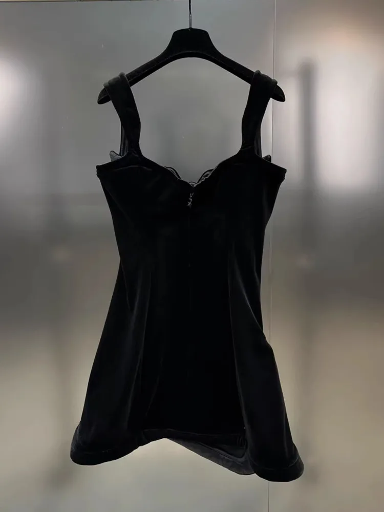 DFDG Women's Summer Black Velvet Cami Dress Sleeveless Bustier Dress Elegant Party Clubwear 2025 Trendy Feminine Fashion Dress