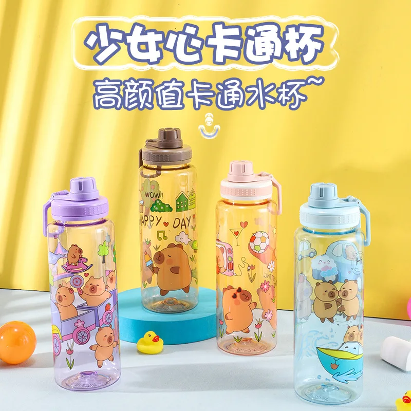 

Capibara transparent straw water cup cartoon portable flip-top kettle plastic space cup large capacity